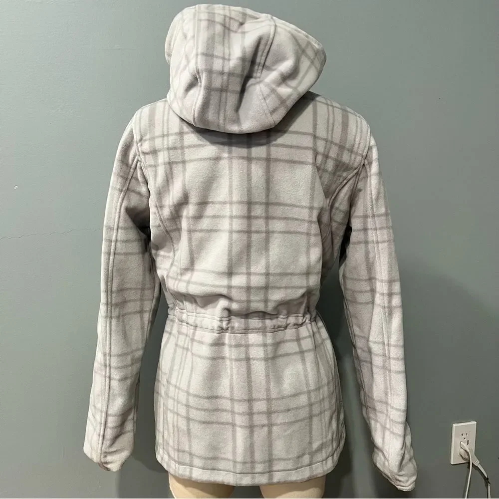 Izod Grey Hooded Reversible Trench Coat Fleece Plaid Coat Size Small